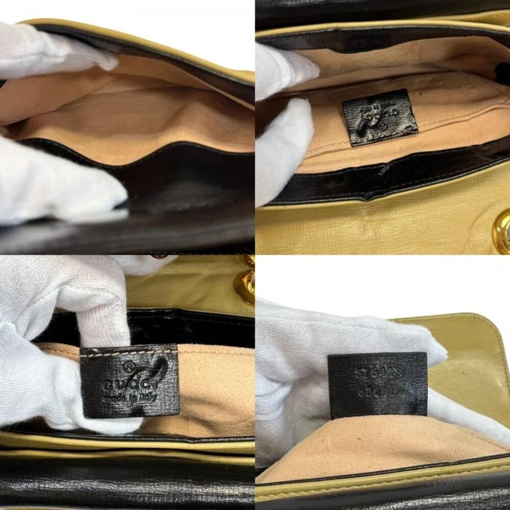 Gucci Chain Flap Interlocking Shoulder Bag Purse Beige Black - Picture 8 of 8